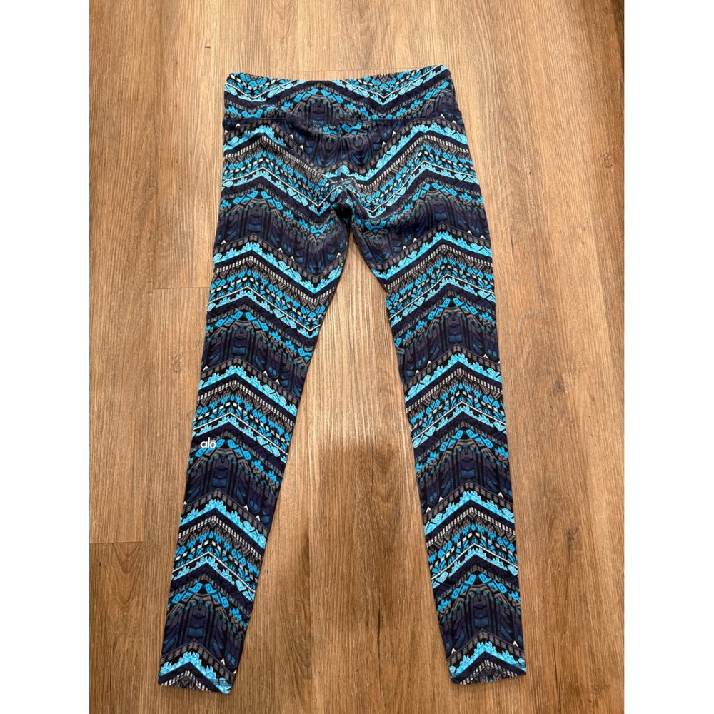 Alo Yoga Womens Blue Geometric Chevron Print Activewear Leggings Size L 3678